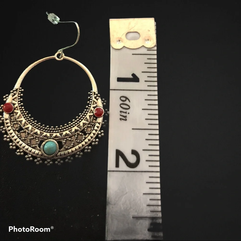 New! Desert Revival Boho Hoops Antiqued Silver Earrings‎